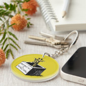 Schattigee Gele Giraffe in een Doos Aangepaste Naa Sleutelhanger (Voorkant Rechts)