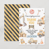 Schattigee Gele Jongens Bouw Verjaardag Bedankkaart (Voorkant / Achterkant)