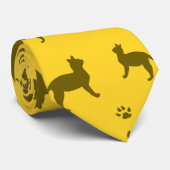 Schattigee gele katten en poten patroon stropdas (Opgerold)