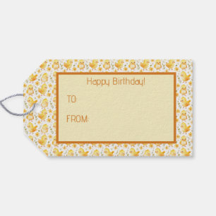 Schattigee gele kuikens en bloemen cadeaulabel