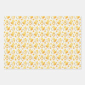 Schattigee gele kuikens en bloemen inpakpapier vel (Voorkant)