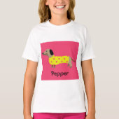 Schattigee Gele & Roze Teckel Hond Grappig T-shirt (Voorkant)