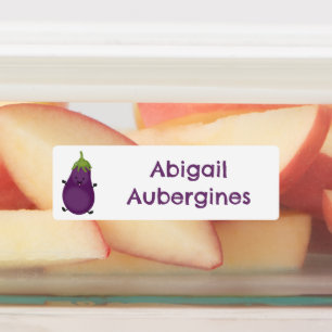 Schattigee gelukkige aubergine cartoon gepersonali labels