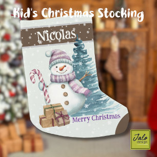 Schattigee Gelukkige Paarse Sneeuwman met Cadeaus Kleine Kerstsok