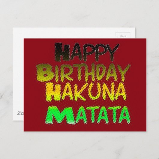 Schattigee Gelukkige Verjaardag Hakunamatata Inspi Briefkaart (Voorkant / Achterkant)