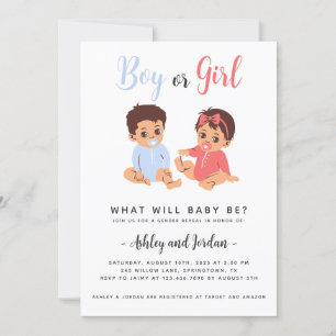 Schattigee Gender Reveal Invitation Blauw & Roze B Kaart
