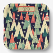 Schattigee geometrische bomen in de winter geperso papieren bordje (Voorkant)