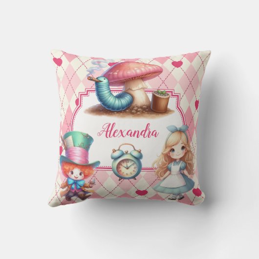 Schattigee gepersonaliseerde Alice in Wonderland Kussen (Achterkant)