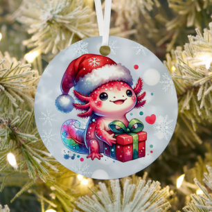 Schattigee gepersonaliseerde Axolotl Christmas Metalen Ornament