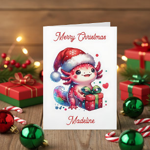 Schattigee gepersonaliseerde Axolotl kerstkleurpla Kaart