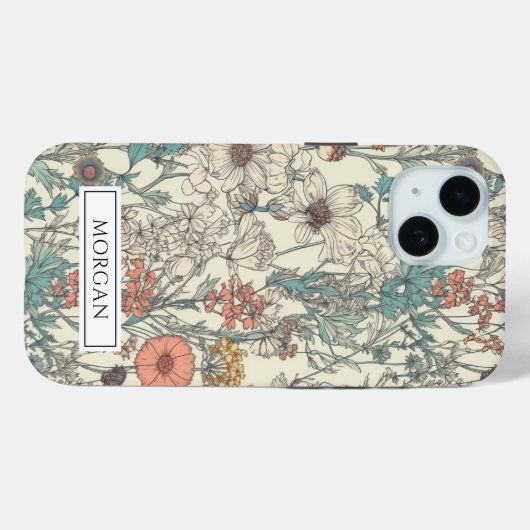 Schattigee gepersonaliseerde Boho Floral Wildflowe Case-Mate iPhone Case (Achterkant (horizontaal))