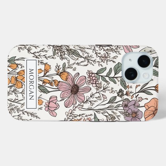 Schattigee gepersonaliseerde Boho Floral Wildflowe Case-Mate iPhone Case (Achterkant (horizontaal))