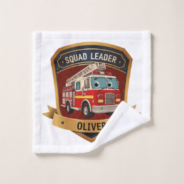 Schattigee gepersonaliseerde brandweerbadge washandje