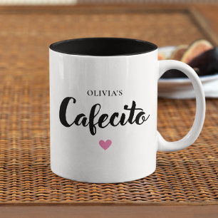 Schattigee gepersonaliseerde Cafecito Script-Mok Tweekleurige Koffiemok