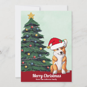 Schattigee gepersonaliseerde Corgi Santa Hat Kerst Feestdagenkaart
