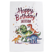 Schattigee gepersonaliseerde dinosaurusverjaardag medium cadeauzakje (Achterkant)
