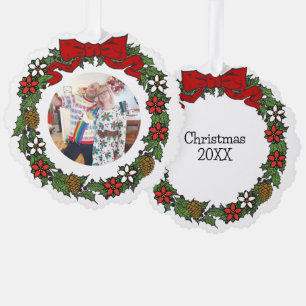 Schattigee gepersonaliseerde foto kerst krans ornament kaart