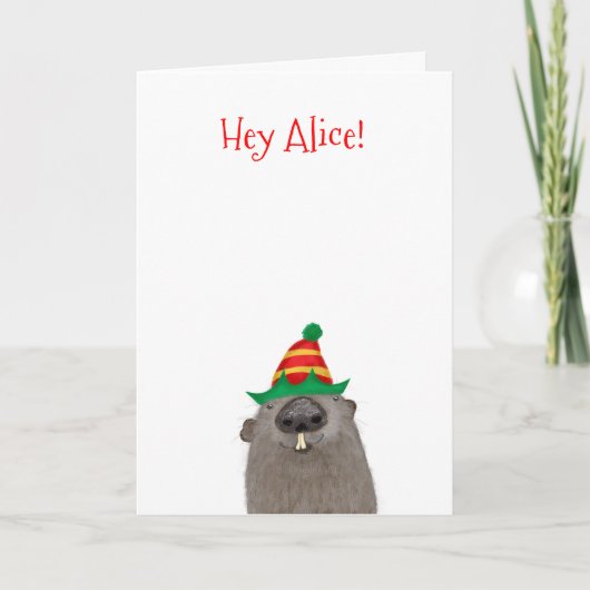 Schattigee gepersonaliseerde Groundhog Kerstkaart Kaart (Voorkant)