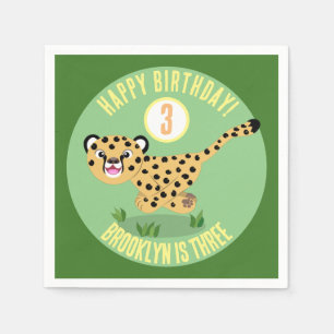 Schattigee gepersonaliseerde happy cheetah birthda servet