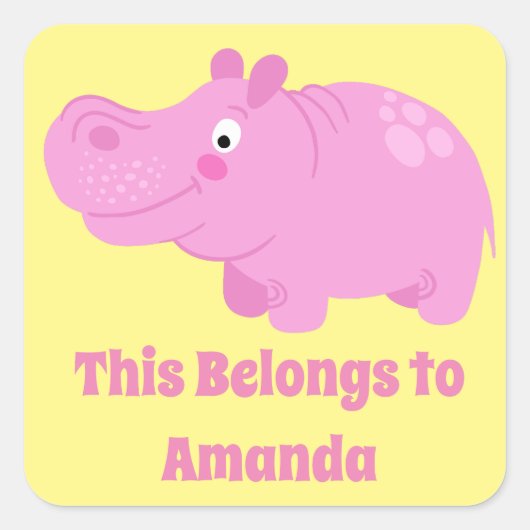 Schattigee gepersonaliseerde Hippo Label Stickers (Voorkant)