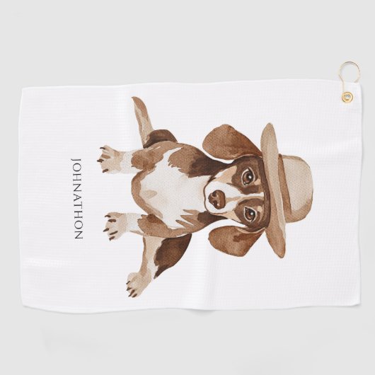 Schattigee gepersonaliseerde hond Waterverf Golfhanddoek (Horizontaal)