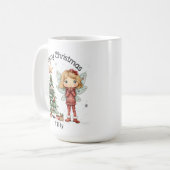 Schattigee gepersonaliseerde kerstfee en kerstboom koffiemok (Voorkant links)