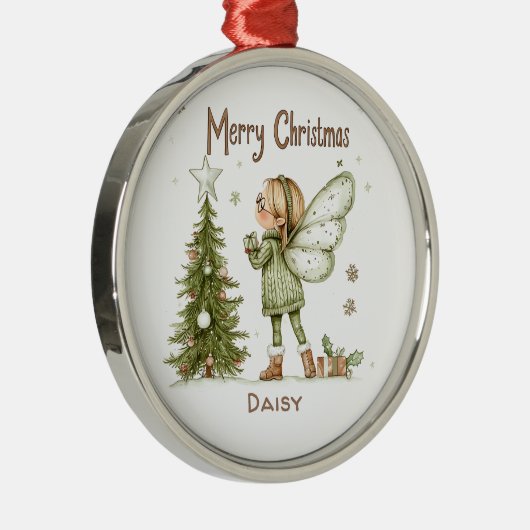 Schattigee gepersonaliseerde kerstfee en kerstboom metalen ornament (Rechts)