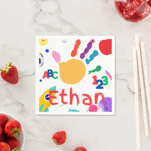 Schattigee gepersonaliseerde Kind ABC Handverf 123 Servet (Insitu)