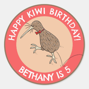Schattigee gepersonaliseerde kiwi birthday cartoon ronde sticker