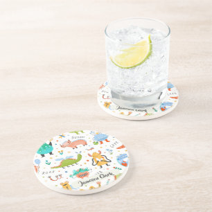 Schattigee Gepersonaliseerde Kleurrijke Dinosaurus Zandsteen Onderzetter