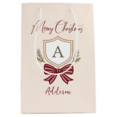 Schattigee gepersonaliseerde Monogram Crest Bow Ke Medium Cadeauzakje (Voorkant)
