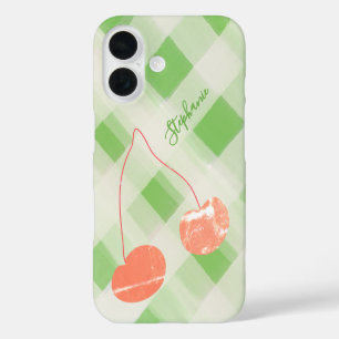 Schattigee gepersonaliseerde naam Gingham Green Cr iPhone 16 Hoesje