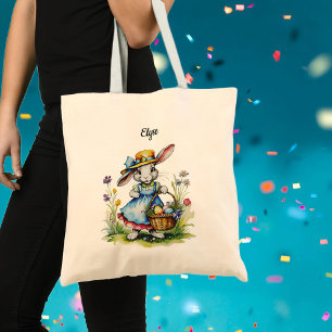 Schattigee gepersonaliseerde naam  konijntje paast tote bag