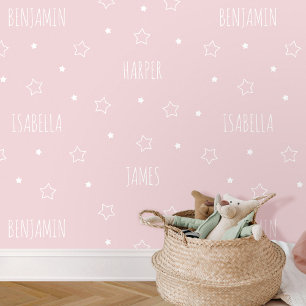 Schattigee gepersonaliseerde naam Star Roze Kinder Behang