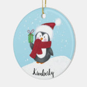 Schattigee gepersonaliseerde pinguïn kerst keramisch ornament (Links)