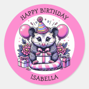 Schattigee gepersonaliseerde Possum Girl's verjaar Ronde Sticker