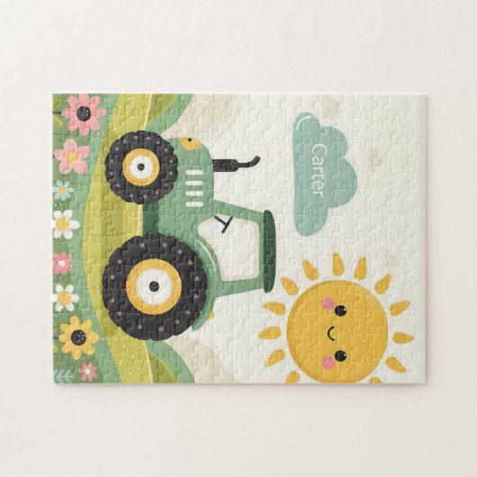 Schattigee, gepersonaliseerde tractor/boerderij legpuzzel (Horizontaal)