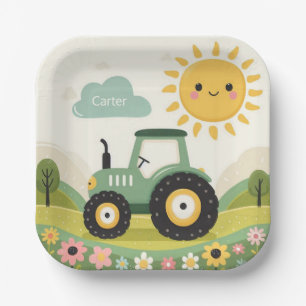 Schattigee, gepersonaliseerde tractor/boerderij papieren bordje