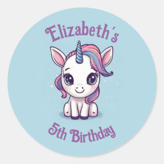 Schattigee gepersonaliseerde unicorn partij gunst, ronde sticker