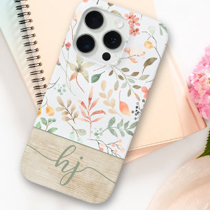 Schattigee Gepersonaliseerde Waterverf Bloemhouten iPhone 15 Pro Case