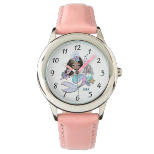 Schattigee gepersonaliseerde Waterverf Mermaid Kin Horloge