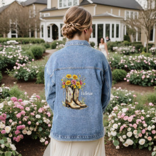 Schattigee gepersonaliseerde Westerne Floral Cowbo Denim Jacket