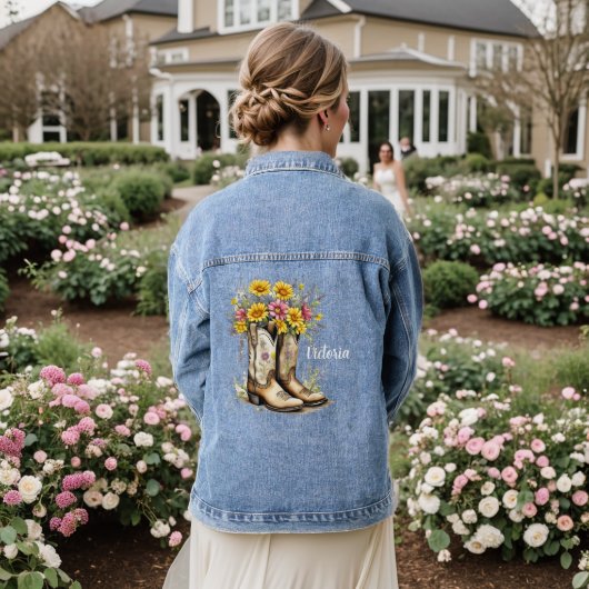 Schattigee gepersonaliseerde Westerne Floral Cowbo Denim Jacket (Huwelijk Achterkant)