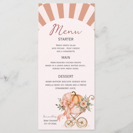 Schattigee Geruite Boog Pompoen Waterverf Roze Menu (Voorkant)