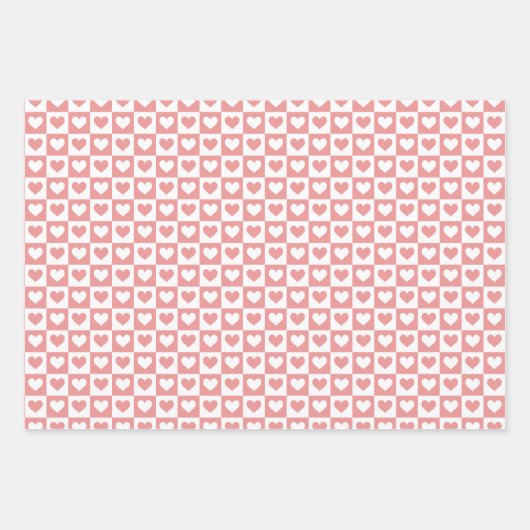 Schattigee geruite harten Valentijnsdag Inpakpapier Vel (Voorkant)