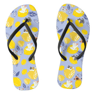 Schattigee gesneden citroenen en katten teenslippers