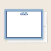 Schattigee Gestapelde Naam 2-Tone Blue Border Stat Notitiekaartje