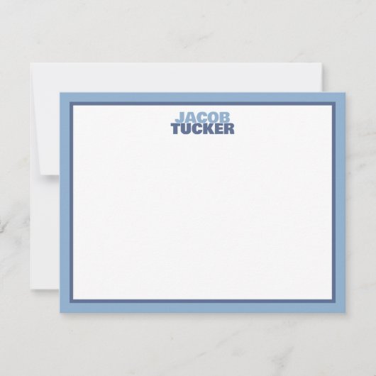 Schattigee Gestapelde Naam 2-Tone Blue Border Stat Notitiekaartje (Voorkant)