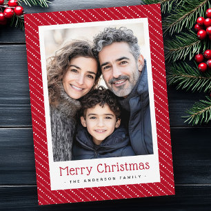 Schattigee gestippelde strepen vrolijke kerstfoto  feestdagenkaart