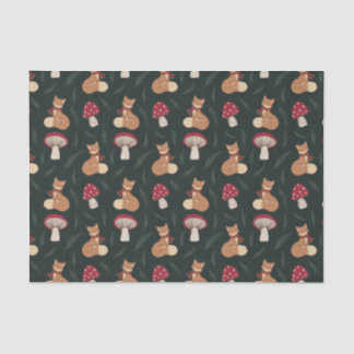 Schattigee Gezellige Vos met Paddestoelen, Groen. Tissuepapier